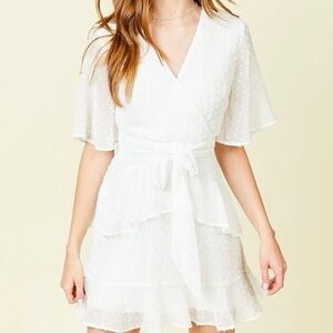 Altar'd State White Ruffle Mini Dress - No Belt